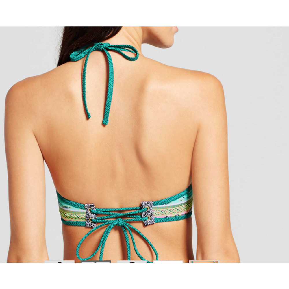 Shade & Shore Torquiose Gold Strappy Halter Bikini Top 38DD underwire molded cup - Picture 5 of 5